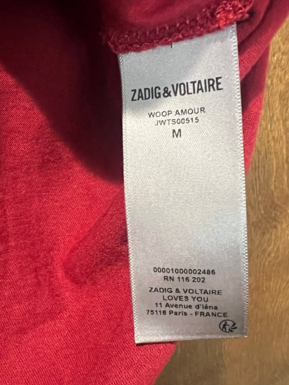 NWT Zadig & Voltaire Woop Amour Wine Red Crewneck Short Sleeve T-Shirt Size M - Picture 7 of 8